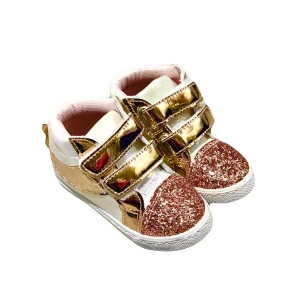 Mermaid Glitter Gold Pink High-Top Sneakers - Picture 1 of 14